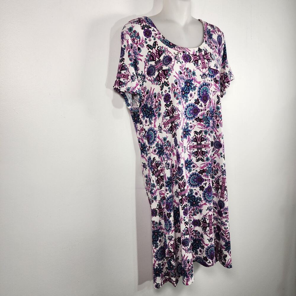 Soma Cool Nights Sleep Shirt Purple Ivory Floral Short Sleeve Nightgown Pocket M - Picture 6 of 9